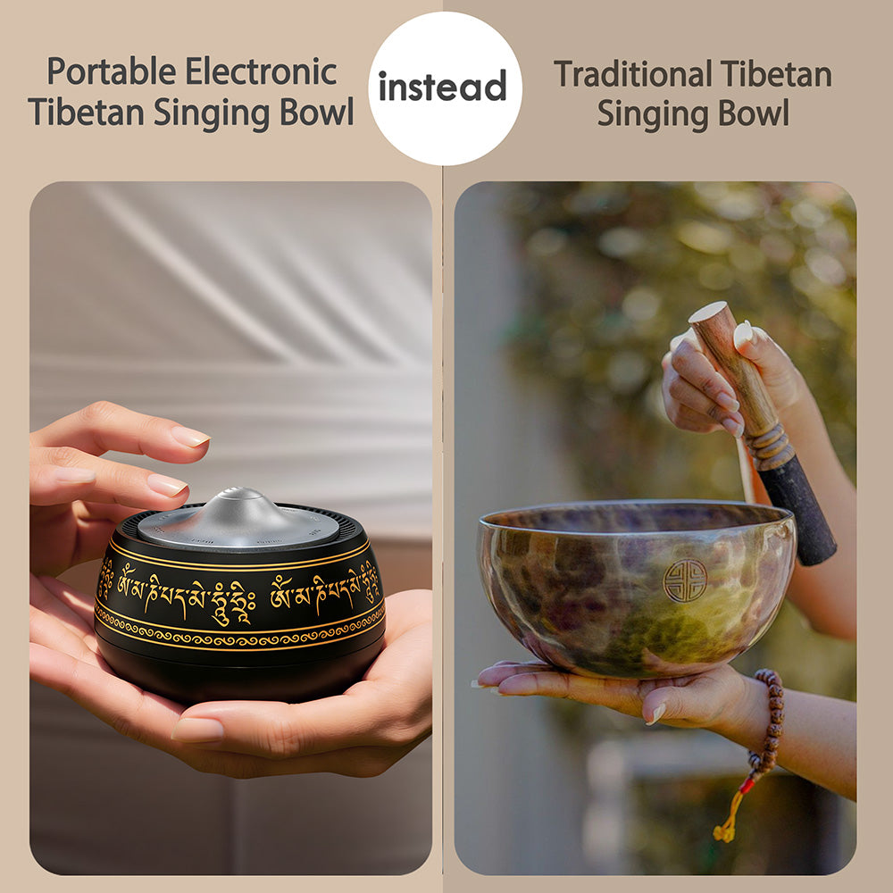 Portable Electronic Tibetan Singing Bowl for Yoga, Relaxation, Reiki, Meditation, Best Gift Choice, 8 Chakra Modes(Crown-Root）